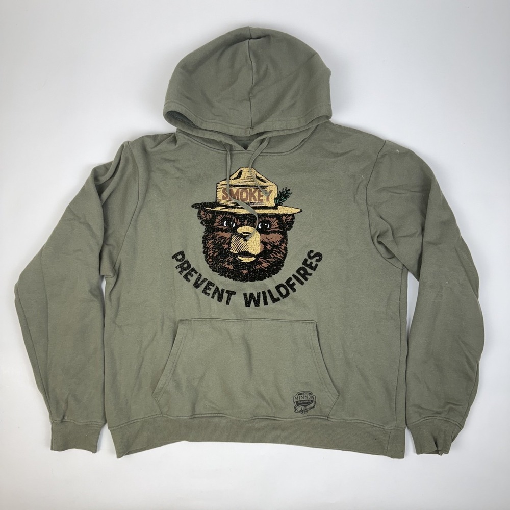 Mens Angry Minnow Clothing Co Smokey Bear Prevent Wildfires Green Hoodie Size XL